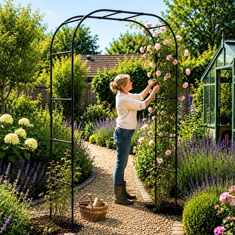 Premium Metal Garden Arch 245cm | Tool-Free 2 Minute Assembly Flower Archway | Heavy Duty Trellis Support for Climbing Plants and Paths